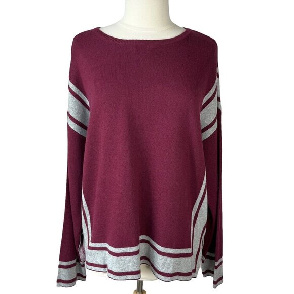 Liz Claiborne Pull Over Sweater Womens XL Burgundy Gray New Soft - Picture 1 of 8
